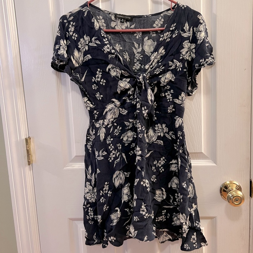 Floral Print, Tie Front, Short Sleeve Dress